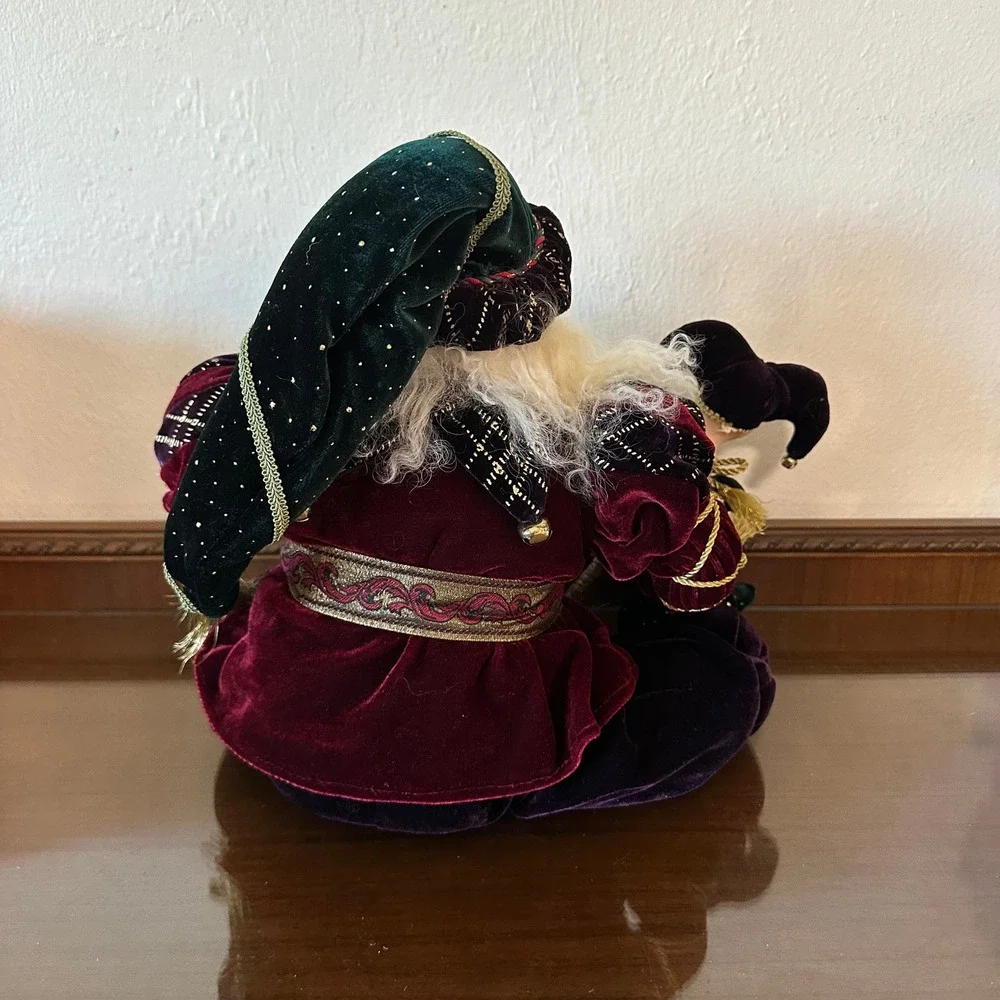 Costco Wholesale Santa Claus Figurine Burgundy Velvet Jester Doll Holiday Decor